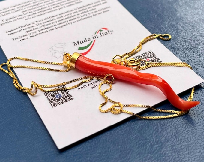 Ciondolo in corallo rosso Corno – Amuleto in argento sterling con corno italiano