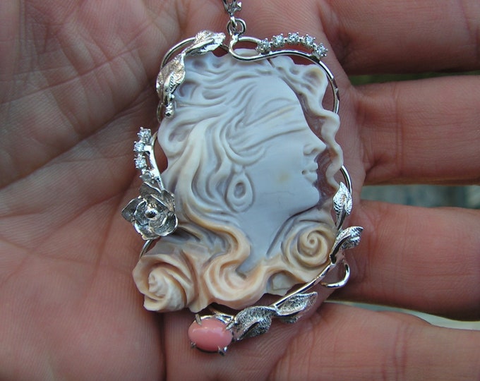 large, antique italy shell cameo, , Lucked goddess with good luck very nice engraved