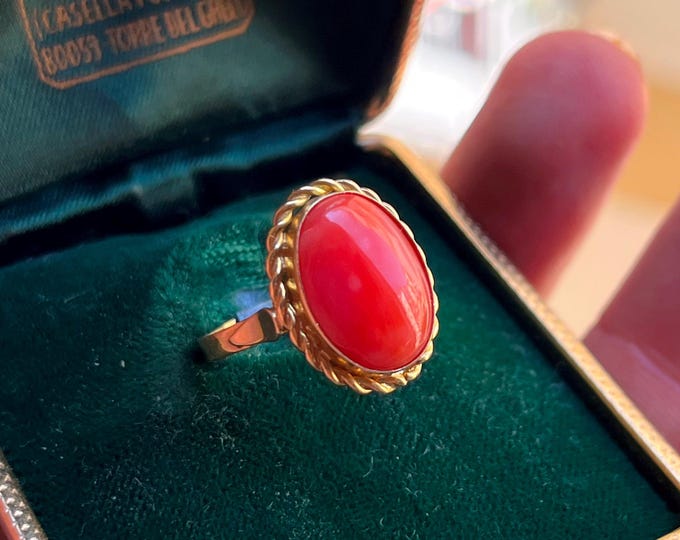 Italian Coral Ring, Handmade Sardinian Coral Jewelry