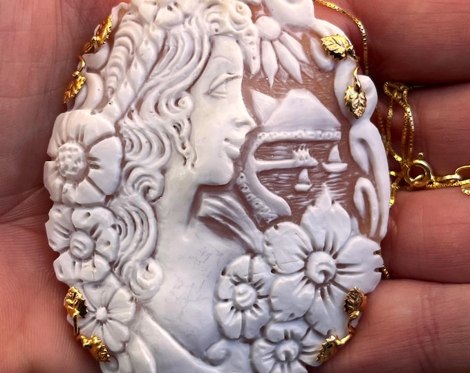 Hand Carved Sardonyx Shell Cameo Pendant: 925 Sterling Silver, Italian Vintage Style