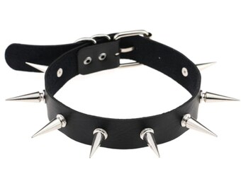 Gothic Red White Pink Black Adjustable Leather Punk Chokers With Metal Spike Studs