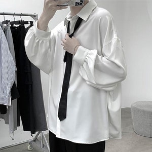 Black Long-sleeved Shirts Men Korean Comfortable Blouses Casual Loose ...