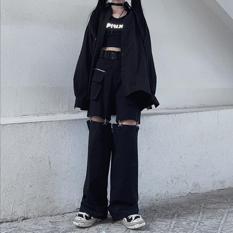 Two Piece Attachable Black Techwear Pants Wide Oversized - Etsy