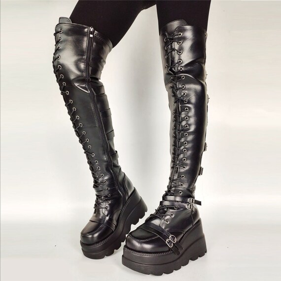 knee high platform goth boots