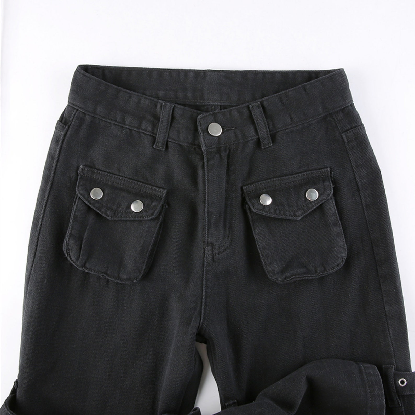 Gothic E-girl Black Cargo Pants Capri Women Low Waist Jeans - Etsy