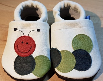 Pantoufles en cuir, chenilles, chaussures rampantes, chaussures pour bébés, pantoufles, chaussures pour enfants, chaussures de marche, cuir, Flitzeklein, chaussures faites maison