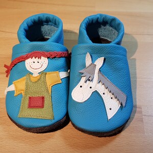 Leather dolls Pippi Longstocking, crawling shoes, baby shoes, slippers, children's shoes, walking shoes, leather, Flitzeklein, self-made shoes image 2
