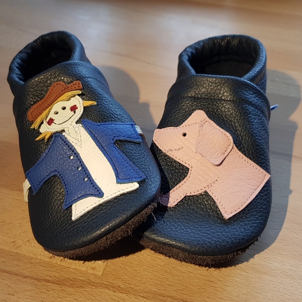 Lederpuschen Michel aus Lönneberga, Hausschuhe, Krabbelschuhe, Flitzeklein, Babyschuhe