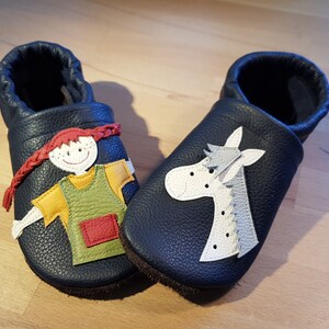 Lederpuschen Pippi Langstrumpf, Krabbelschuhe, Babyschuhe, Hausschuhe, Kinderschuhe, Lauflernschuhe, Leder, Flitzeklein, Selfmadeshoes Bild 5