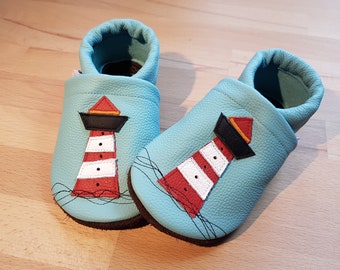 Leather slippers lighthouse, crawling shoes, baby shoes, slippers, children's shoes, first walkers, leather, Flitzeklein, self-made shoes