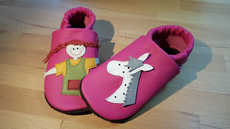 Lederpuschen Pippi Langstrumpf, Krabbelschuhe, Babyschuhe, Hausschuhe, Kinderschuhe, Lauflernschuhe, Leder, Flitzeklein, Selfmadeshoes Bild 7