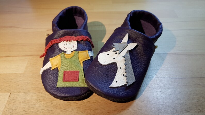 Leather dolls Pippi Longstocking, crawling shoes, baby shoes, slippers, children's shoes, walking shoes, leather, Flitzeklein, self-made shoes image 4