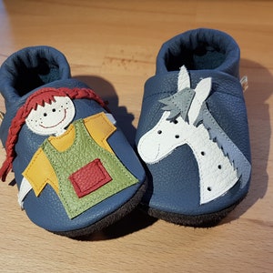 Lederpuschen Pippi Langstrumpf, Krabbelschuhe, Babyschuhe, Hausschuhe, Kinderschuhe, Lauflernschuhe, Leder, Flitzeklein, Selfmadeshoes Bild 1