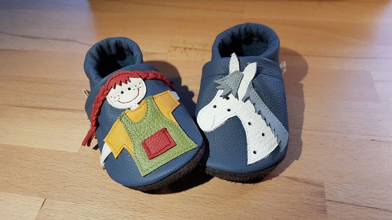 Leather dolls Pippi Longstocking, crawling shoes, baby shoes, slippers, children's shoes, walking shoes, leather, Flitzeklein, self-made shoes image 1