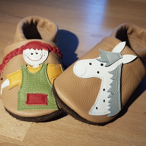 Lederpuschen Pippi Langstrumpf, Krabbelschuhe, Babyschuhe, Hausschuhe, Kinderschuhe, Lauflernschuhe, Leder, Flitzeklein, Selfmadeshoes Bild 9