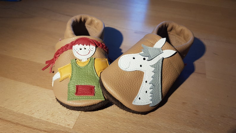 Leather dolls Pippi Longstocking, crawling shoes, baby shoes, slippers, children's shoes, walking shoes, leather, Flitzeklein, self-made shoes image 9