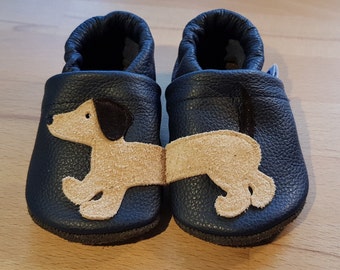 Leather slippers dachshund, in many different colors, crawling shoes, slippers, walking shoes for the first steps, Flitzeklein