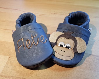 Leather slippers monkey + desired name, slippers, crawling shoes, little ones, slippers