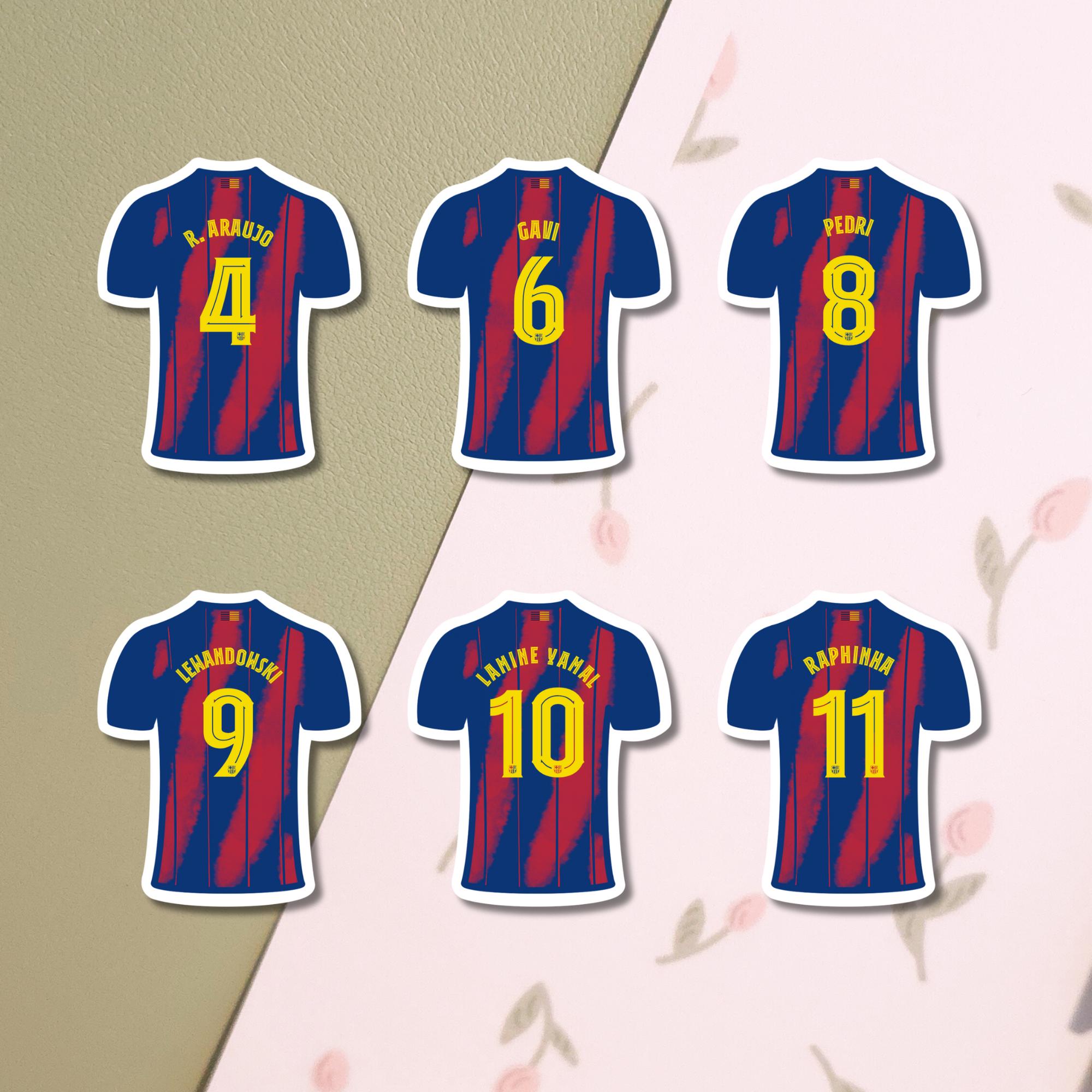 Barcelona 25-26 Jersey Stickers | Fútbol stickers | Soccer Players | Fútbol | Vinyl Sticker | Messi Lewandowski | Lamine Yamal | Raphinha