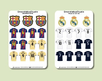 Barcelona & Real Madrid 25-26 Jerseys Sticker Sheet