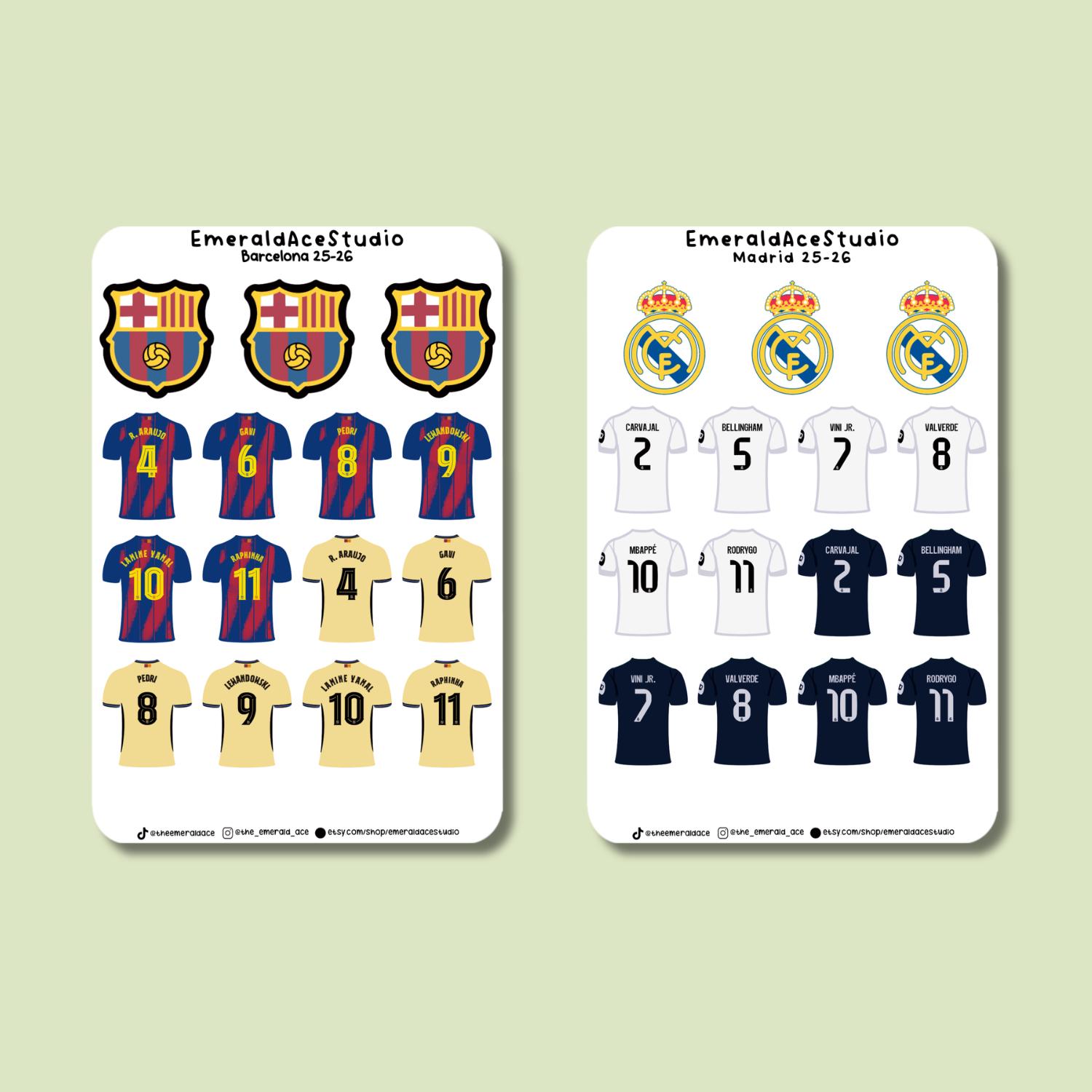 Barcelona & Real Madrid 25-26 Jerseys Sticker Sheet - Etsy