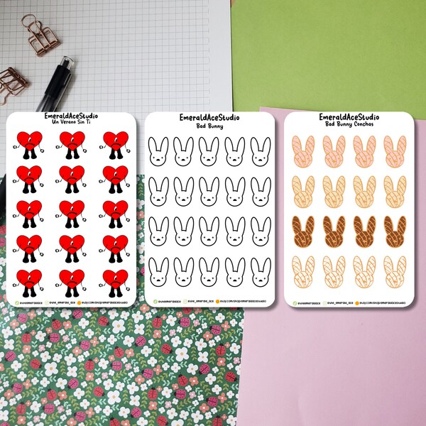Bad Bunny Sticker Sheet| Un Verano Sin Ti Sticker| Bad Bunny Concha Stickers |  Bujo Stickers | Bad Bunny Stickers | Concha Bad Bunny