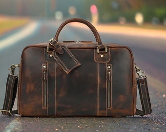 Leather Duffle Bag, Handmade Leather Weekender Gym Bag Vacation Duffel Bag Travel Bag Overnight Bag Leather for Gift Birthday Gift