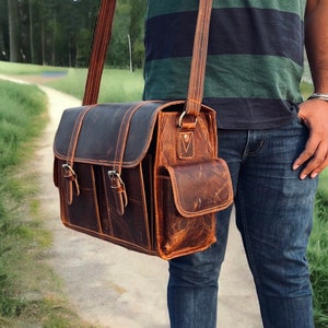 Brown cowhide Leather Camera bag DSLR Camera Case Vintage Leather Canon Camera Bag Personalized Leather Bag in brown Birthday Gift
