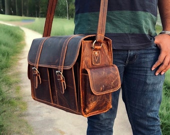 Brown cowhide Leather Camera bag DSLR Camera Case Vintage Leather Canon Camera Bag Personalized Leather Bag in brown Birthday Gift