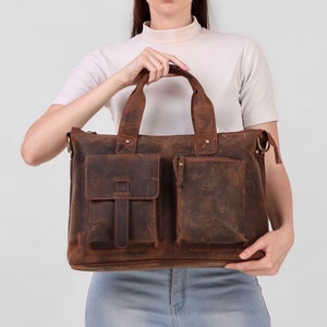 Personalisierte Vintage Braun Leder Umhängetasche Rindsleder Laptop Handgefertigte Ledertasche Reise Crossbody Tasche Schulter Geburtstagsgeschenk