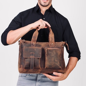 Personalized Leather Briefcase, Leather Messenger Bag, Full Grain Leather Laptop Bag, Classic Handbag Crossbody Bag, Best Gift for men