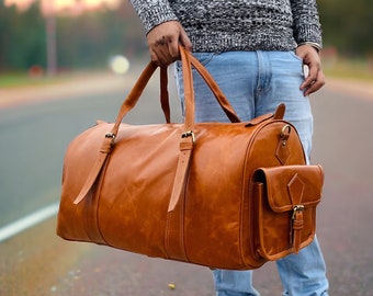 Full Grain Leather Duffel Bag for Men and Women Handmade Leather Travel Bag Personalized overnight bag Monogram luggage Mother's Day Special