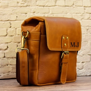 Leather Camera Bag, Personalized Vintage Backpack DSLR Camera Case for Nikon Canon Sony and MacBook Sleeve Travel Gift Birthday Gift