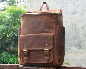 Full grain Cowhide Leather Backpack Brown Leather backpack College backpack Vintage Backpack Travel backpack Laptop Bag Birthday Gift