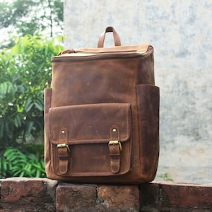 Full grain Cowhide Leather Backpack Brown Leather backpack College backpack Vintage Backpack Travel backpack Laptop Bag Birthday Gift