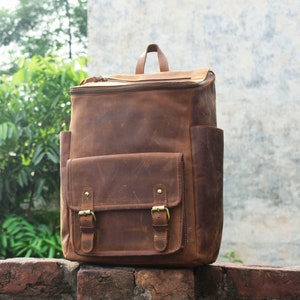 Mochila de cuero personalizada, mochila de cuero marrón, mochila de cuero para hombre, mochila hipster, regalo de viaje, regalo de aniversario de oficina