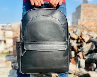 Mochila vintage de couro preto: Mochila personalizada, para laptop de 14 polegadas, presente de aniversário