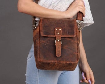 Brown Leather Camera Case Full grain cowhide Leather camera bag DSLR Camera bag Rustic camera case Travel crossbody bag Mother's Day Special