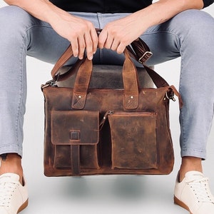 Personalized Leather Messenger bag for men women Leather laptop bag Full Grain cowhide Satchel Briefcase Office bag Birthday Gift
