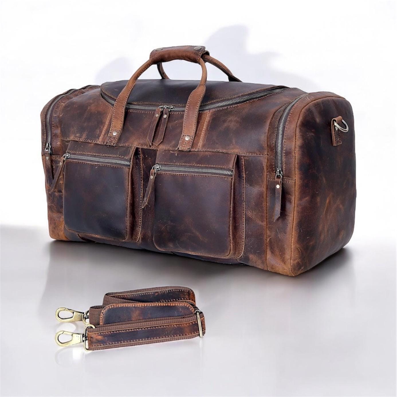 Rustic Brown Leather Duffel Bag, Handmade Leather Travel Bag, Monogrammed Leather Duffle Bag, Overnight Carry on Bag, Leather Weekender Bag