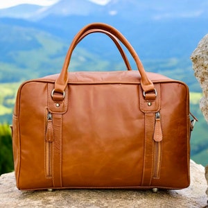 Personalized Leather Duffle Bag: 21&quot; Handmade Travel Weekend Bag, Christmas Gift