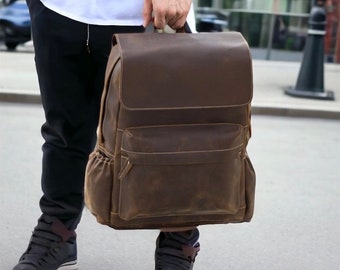Full Grain Rustic Brown Leather Backpack for men and women Men Leather Laptop Bag Leather Travel bag Handmade Backpack Mother's Day Special