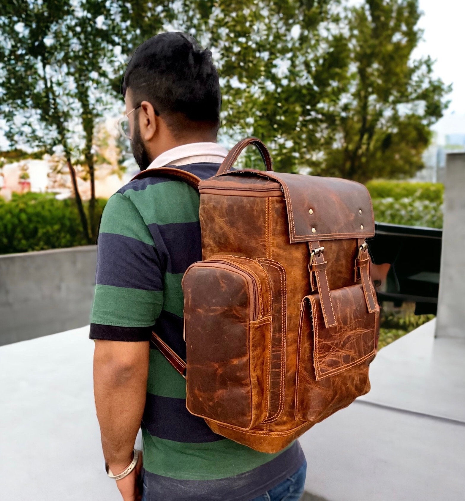 Personalized Leather Backpack, Brown Leather Laptop Backpack, Rucksack