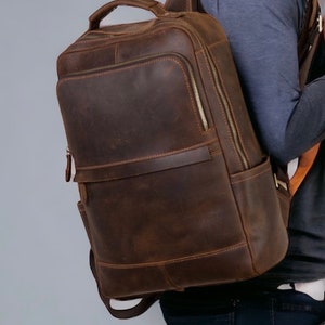 18 Inch leather Backpack Personalized Full Grain Leather Backpack College Backpack for men and women Rucksack Backpack Mother's Day Special image 2