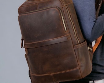 Vintage Leather Backpack Brown Leather Backpack, Rucksack Personalized Men Leather Backpack Hipster Backpack Travel Bag Mother's Day Special