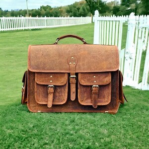 Sac en cuir de vachette fait à la main, porte-documents en cuir personnalisé, sac Messenger brun rétro, sac en cuir vintage, cartable en cui