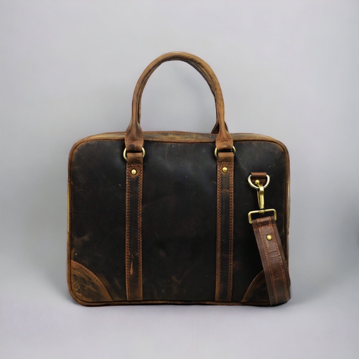 Full Grain Leather Laptop Bag Rustic Brown Leather Messenger Etsy