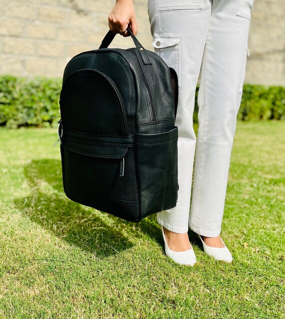 Etsy black leather backpack hotsell
