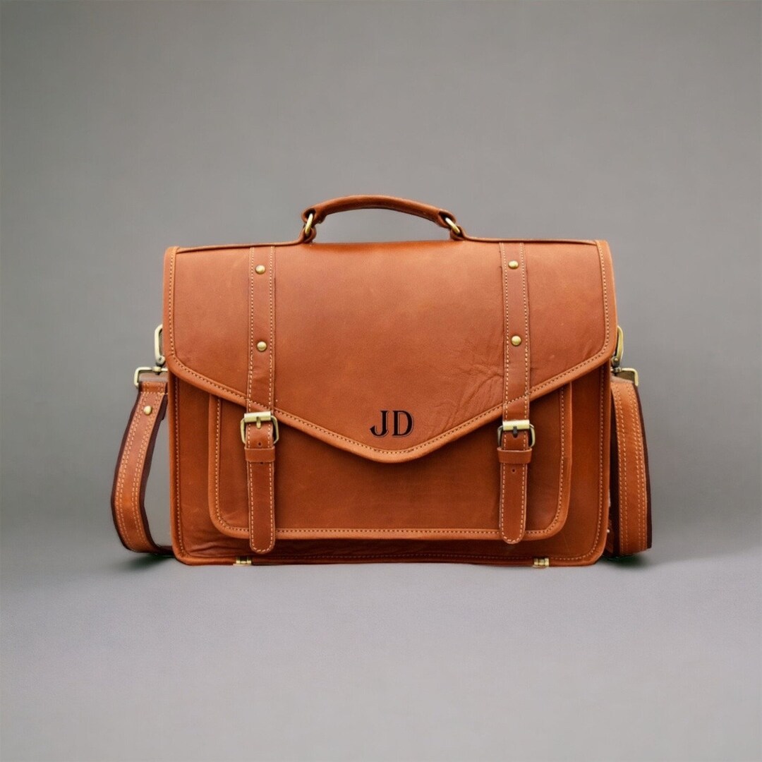 Leather Briefcase, Engraved Leather Messenger Bag, Personalised Laptop