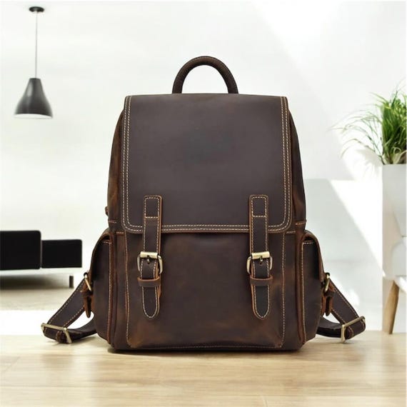 brown leather hipster backpack Handmade Full Grain Leather Backpack: Personalized Travel Laptop Bag,  Monogrammed Vintage Brown Leather Rucksack Hipster Backpack